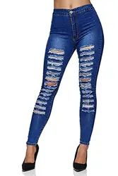 Elara Damen Jeans High Waist Destroyed Chunkyrayan 547-4 Dunkelblau-36 (S)