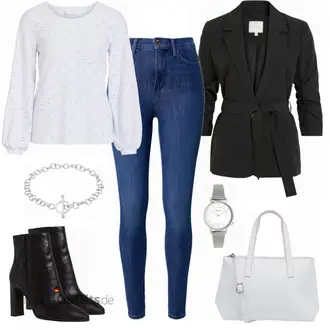 Schicke Outfits Sommer mit Lila/Fliederfarben/Grau/Rosa/Weiß Strick Große/Shirt & Top Große Größe/Bluse und Tunika/Sweatmode/Bluse Große Größe Vila, Grau/Weiß/Creme/Silber Businesstasche/Tragetasche/Schultertasche/Tasche Büro/Shopper-Tasche Tom Tailor "Schickes Businessoutfit"