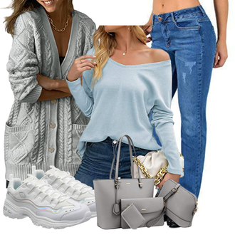 Wolle-seide Outfit mit Blau Lederjacke für Männer/Sportschuhe/Formelles Hemd/Vintage Jeans/Loose fit Jeans/Schlupfjeans/Wide Leg Jean/Jeans mit Schlitz/Jeans mit Loch ESRA "Perfekt Für Den Herbst"