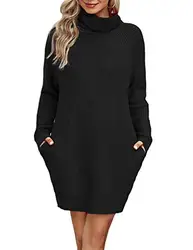 Nadeer Damen Strickkleid Rollkragen Langarm Pulloverkleid Oversized Grobstrick Strickkleider Hohe Elastizität Loose Winter Elegant Pullover Top 2 Tasche