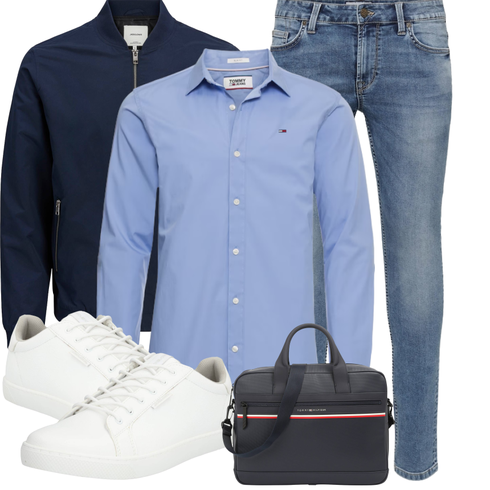 HellBlau/DunkelBlau/Blau Bluse Große Größe/Business Hemd/Businesshemd/Bügelfreies Hemd Tommy Jeans kombinieren