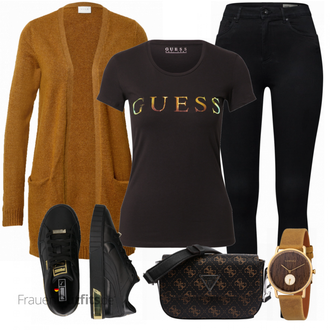 Outfit mit Schwarz Lederjacke/Cord Legging/High Waist Legging/Strick Legging/Gefütterte Leggings/Lederjacke/Thermohose/Treggings/Warme Leggings/Biker Jeans/Thermojeans VERO MODA "Schönes Freizeit Outfit"