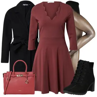 Stiefel Outfits mit Rot/Braun/Dunkelrot/Lila Kleid Große Größe/Tunika/3/4 Arm Kleid/A-Linien Kleid/Herbstkleid/Fit & Flare Kleid/Jerseykleid/SkaterKleid/Winterkleid About You "Perfekt Für Den Herbst"