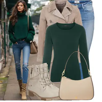 Winter Outfit mit Hellblau/Blau Lederjacke/Biker Jeans/High Waist Jeans/Jeans mit Schlitz/Low Rise Jean/Low Waist Jean/Push up Jeans/Slim Fit Jeans/Schlupfjeans/Cuir Chaussures/Winterjacke Only "Schönes Frühlingsoutfit"