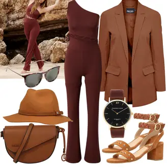 Outfit mit Rot/DunkelRot/Braun/Bordeaux Eleganter Jumpsuit/Festlicher Jumpsuit/Plissee Jumpsuit/Neckholder Jumpsuit/Jumpsuit Mit Reißverschluss/Sommer Jumpsuit/Winter Jumpsuit/Eleganter Hosenanzug/Festlicher Hosenanzug/Modern Hosenanzug/Hosenanzug/Hosenanzug Sportlich Elegant/Hosenanzug Hochzeit about you x sofia tsakiridou "Stylisches Outfit für Frauen"