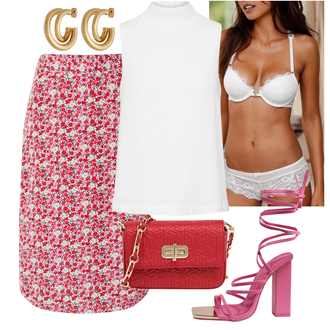 Festlich Outfit mit Rosa Bedruckter Rock/Rock Mit Blumenmuster/60er Jahre Rock/90er Rock/Rock Zum Binden Pieces "Auffälliger Sommer Look"Look: Coole, A-linie, Chill, Festlich, Schön, Mit Transparent, 50er Jahre, Classic, 60er