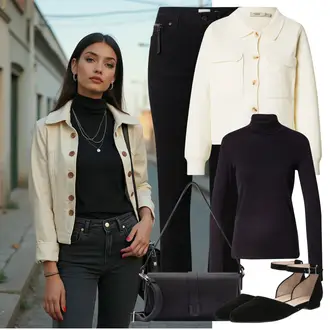 Outfit sa Crna Zimska Hlača/Hlača sa Stremenom/Hlača od Odijela/Ležerna Hlača/Uske Hlača/Rastezljiva Hlača/Skinny Hlače/Bootcut Hlača/Duga Hlača/Poslovna Hlača/Ravna Hlača/Hlače s Prorezom Pulz Jeans "Proljetni outfit"