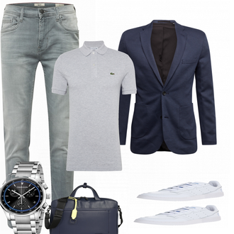 Business Outfits mit Grau Jeans Blend "Klassisches Outfit"