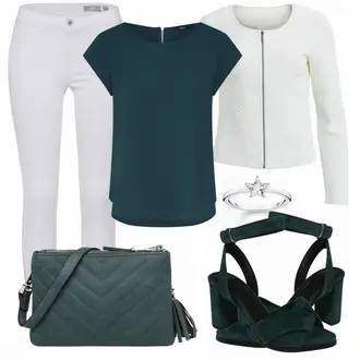 Outfit mit Türkis/Grün/DunkelGrün Businesshemd/Casual Hemd/Kurzarm Hemd/Schlupfbluse/Crash­bluse/Einfarbige Bluse/Tuniken-Shirt/Kurzarm-Tunika/Klassische Tunika/Lederjacke/Bluse Oberteil/Kurzarmbluse Only "Vila"