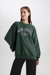 Oversize Fit Wide Mold Crew Neck Printed Thick Fabric Sweatshirt