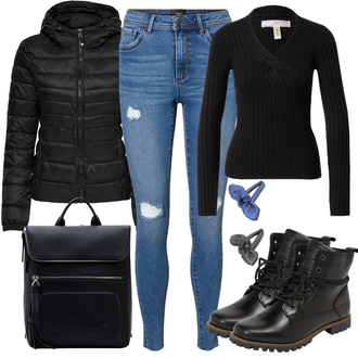 Outfit s Černá Dlouhý Zimní Kabát/Dlouhý Svetr/Dlouhé Šaty/Svetrové Šaty/Dlouhé Kardigany/Dlouhá tylová sukně Guess "Zimní Nálada"