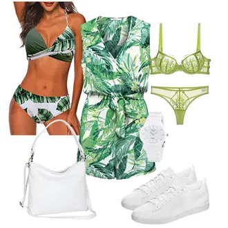 Kurz Sommer Outfit mit Grün/Dunkelgrün Sommer Jumpsuit/Spielanzug Only "Sommer Look für den Alltag"
