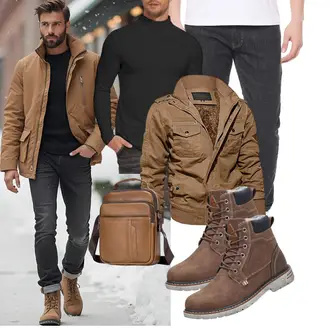 Stehkragen Outfit mit Khaki/Braun Cordjacke/Frühlingsjacke/Winterjacke/Jacke mit Seitlichem Reißverschluss/Fliegerjacke/Herbstjacke/Cargojacke/Militärjacke MAGCOMSEN "Freizeit Outfit"