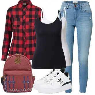 Outfit mit Rot/Braun/Lila Flanellhemd/Kariertes Hemd Urban Classics "Stylische Kombination für die Freizeit"