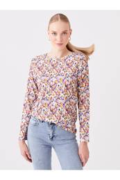 Crew Neck Floral Long Sleeve Women's Blouse