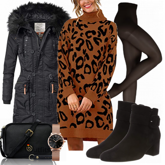 Outfit mit Schwarz/Dunkelgrau/Dunkelblau Daunen & Steppmantel/Mantel mit Reißverschluss/Mantel mit Fellkragen/Daunenmantel/Kapuzenmantel/Langer Wintermantel/Wintermantel/Parka Khujo "Khujo Mantel"