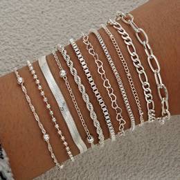 Set Of 11 Simple Heart Chain Bracelets For Ladies, Dates, Vacations, Parties, And , Ideal As A Gift.