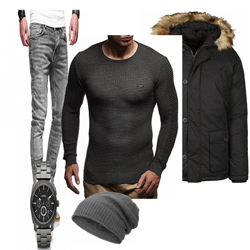 Grau/Blau Hut/Winter Parka Compagno kombinieren