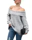 Style Dome Pullover Damen Sexy Langarmshirt Oversize Strickpullover Schulterfrei Dünn Hoodie Bluse Jumper Grau-D16925 M