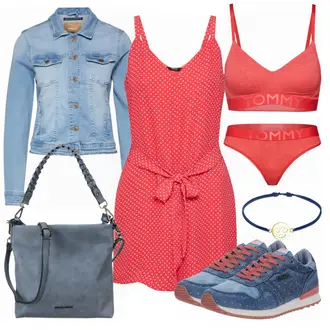 Outfit mit Rot Jumpsuit Only "Pepe Jeans"