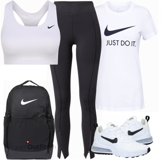 Sport Outfits mit Grau/Weiß Bh Nike, Schwarz Rucksack Nike "Sport Outfit"
