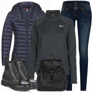 Outfit met blauw Leren Jas Jott "Perfect voor de winter"