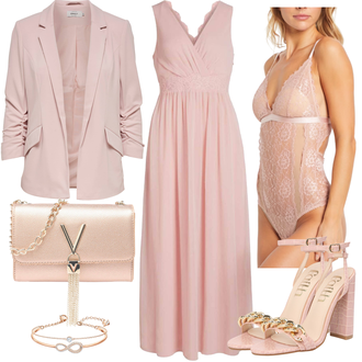 Mit Kette Outfit mit Rosa Sandalette/Sommer Schuh/Schaftsandale/Sandalen Mit Blockabsatz/Schuh Hochzeit/High Heel/Sandalen Mit Absatz Dorothy Perkins "Abend Outfit"