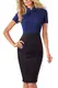HOMEYEE Damen Vintage Stehkragen Kurzarm Bodycon Business Bleistift Kleid B430 (EU 40 = Size L, Dunkelblau + Schwarz)