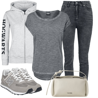 Outfit mit Grau/Rot/Lila/Braun Kapuzenjacke/Trainingsjacke/Sportjacke/Collegejacke/Jacke mit Seitlichem Reißverschluss/StrickFleecejacke Harry Potter "Herbstliches Freizeit Outfit"