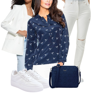 Jeans Outfits mit Weiß Anzug Blazerjacke/Boyfriend Blazer/KurzBlazer/Eleganter Blazer/SweatBlazer/Zweireiher Blazer/Lederjacke/Lederjacke für Männer/Baumwoll ­Blazer/Oversize Blazer/Boucle Blazer Trendyol "Modischer Look für den Herbst"