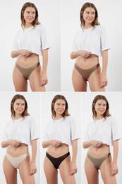 Brown-Multi Colourful 5 Pack Ribbed Thong Knitted Panties