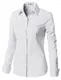 EZEN Damen Slim Fit Langarm Stretch Knopfleiste Büro formelle Casual Hemd Bluse - Weiß - Mittel