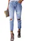 HAPPY SAILED Damen Schick Löcher Jeanshosen Boyfriend Slim Fit Denim Hosen Jeans S-XXL