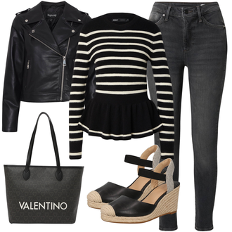 outfit mit Temno modra/Črna/Bela Črtasti Pulover Only "Pomladanski Outfit"