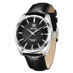 BENYAR Herrenuhren wasserdicht Chronograph Analog Business Watch für Männer mit schwarzem Lederband