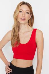 Red Seamless/Seamless Support/Shaping Knitted Sports Bra