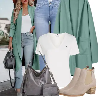 Outfit mit Weiß/Dunkelblau/Blau/Creme Wickelshirt/Poloshirt/Strickshirt/Funktions T-Shirt/Casual T-Shirt/Kurzarm T-Shirt/Ausgefallenes T-shirt Tommy Hilfiger "Modisches Freizeit Outfit"