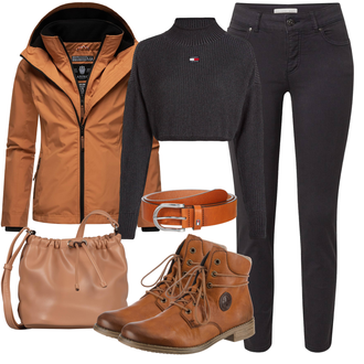 Softshell Outfit sa Narandžasta/Smeđa Kaput MARIKOO "Jesenski Outfiti"