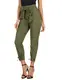 LIUMILAC Damen Bleistifthose Hohe Taille 9/10 Elegant Casual Hose Schleife Hose mit Taschen L Olivgrün#LA56SOD-4