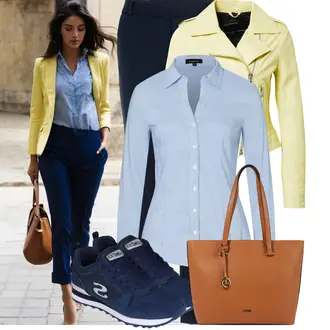 Outfit mit Dunkelblau/Hellblau/Blau Hose Große Größe/Business Hose/Anzughose/Lange Hose/Musselin Hose/Hose mit Schlitz/Slim Hose/Schlupfhose/Gerade Hose/Stretchhose VERO MODA "Stylisches Outfit für den Frühling"