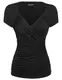 Zeagoo Damen Sommer Sexy T-Shirt V-Ausschnitt Kurzarm Tunika Shirt mit Falten Blusen Oberteile, 1_schwarz, L