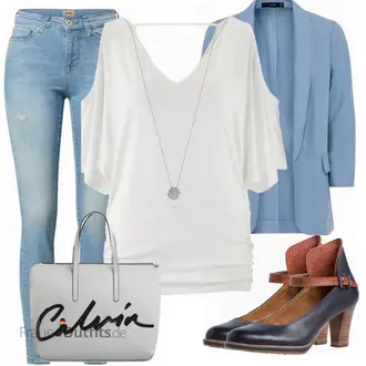 Outfit mit Blau/Hellblau/Braun Lederjacke/High Waist Jeans/Jeans mit Schlitz/Push up Jeans/Schlupfjeans/Leder Schuhe/Herren Lederjacke Only "Modernes Business Outfit"