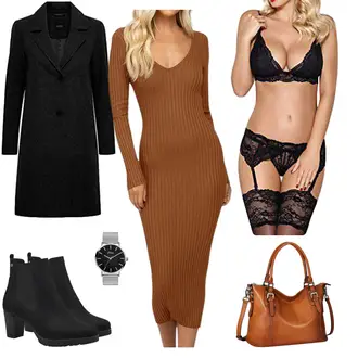 Lack Outfit mit Schwarz/Dunkelgrau/Grau Wollfleece Mantel/Lodenmantel/Blazermantel/Strickmantel/Kaschmir Mantel/Bouclé Mantel/Gehröck/Tweed Mantel/Wintermantel Wollmantel Oxmo "Eleganter Herbstlook"Look: Schlichte, Lack, Sportlich, Elegant, Metal, Overdressed, Smart Casual, Edel, Oversize, 20er Jahre
