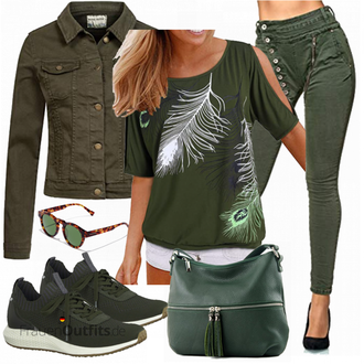 Outfit mit DunkelGrün/Grün Verspielte Bluse/Bluse/KurzarmBluse/Bluse Oberteil/DruckBluse YOINS "Sommer Look für den Alltag"
