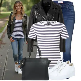Winter Outfit mit Blau/Dunkelblau Lederjacke/Damen 7/8-Länge Jeans/Ankle Boot/Caprijeans/Low Rise Jean/Low Waist Jean/Push up Jeans/Slim Fit Jeans/Cuir Chaussures/Winterjacke Tommy Jeans "Stilvoller Look für die Freizeit"