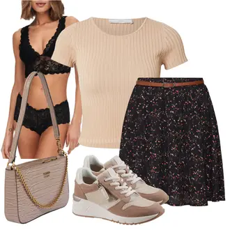 Smart Casual Outfit mit Schwarz/Lila/Rot Short Große Größe/Kleid Große Größe/Tunika/60er Jahre Rock/A Linien Rock/Boucle Rock/Tellerrock/Cocktail Rock/Ausgestellter Rock/Rock Mit Blumenmuster/Strickrock/Moderne Rock/Büro Rock/Bedruckter Rock/Rock Zum Binden/Wickelrock About You "Sommer Look für modische Frauen"Look: 70er, Business, Coole, Französische, Büro, Smart Casual