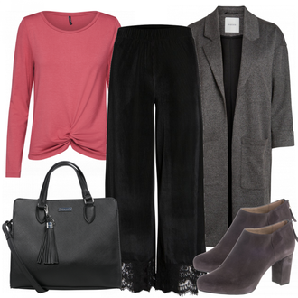 Outfit mit Grau/Hellgrau/Dunkelgrau Übergangsmantel/Bouclé Mantel/Kaschmir Mantel/Lodenmantel/Langer Mantel/Midi Mantel/Oversize Mantel/Tweed Mantel/Wollmantel/Wintermantel Wollmantel Pieces "Bonita"