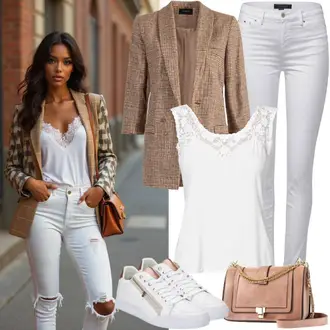 Outfit sa Bijela/Krem/Zeleno/Smeđa Dječja igračka/Engleska Bluza s Broderie/Bluza bez rukava/Čipkasta Bluza medicine "Proljetna odjeća"
