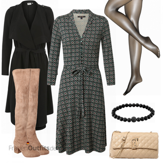 Outfit mit Braun/Beige Overknee Stiefel/Flache Overknee Stiefel/Kniehoher Stiefel/Leder Overknee Stiefel/Langer Stiefel About You "Schicker Businesslook"