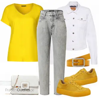 Outfit mit Grau/Creme/Hellgrau/Weiß Mantel/Bluse Große Größe/Crop Jacke/Kurzjacke/Jeansjacke/Shirtjacke/Kurze Jeansjacke/Sommerjacke Only "freizeit"
